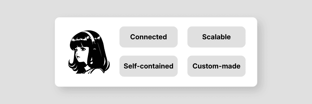 Illustration of the Hermes agent as connected, autonomous, evolving and custom-built